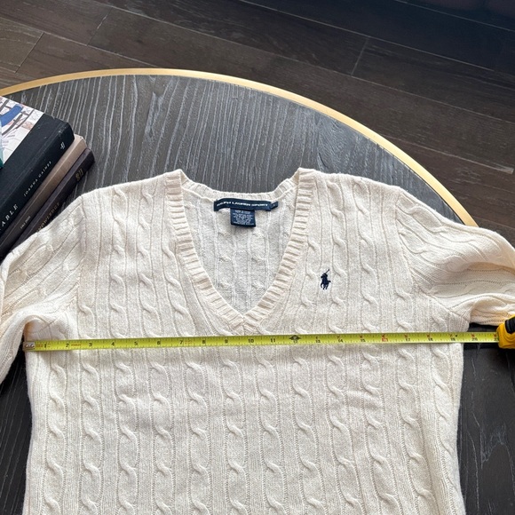 Ralph Lauren Ivory V-Neck Cable Knit Sweater - Picture 10 of 13